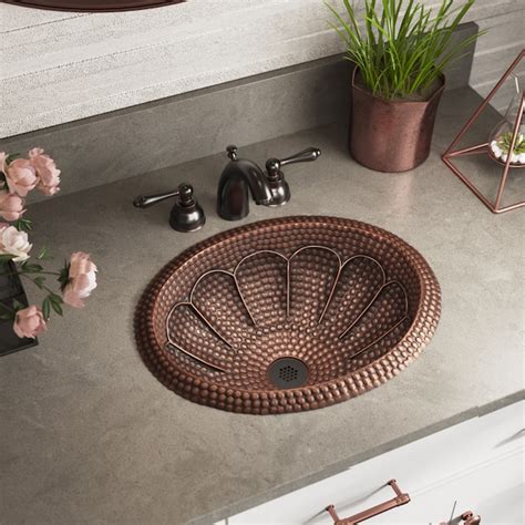 MR Direct Copper Drop-in Round Rustic Copper Bathroom Sink ( 17.0 ...