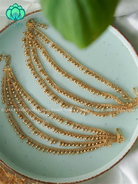 Four layer GOLD pearl premium finish bridal earchain maatal- south ind ...