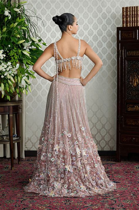 Brown Stone Embroidered Multicolour 3D Floral Lehenga Set – Manish Malhotra