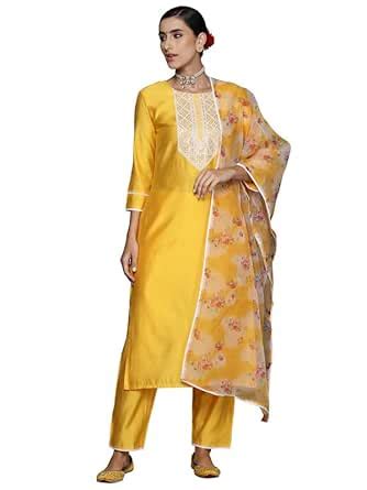 Buy INDO ERA Women's Embroidered Viscose Calf Length Straight Kurta ...