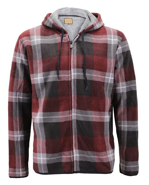 Men’s Fleece Zip Up Hooded Sweatshirt Plaid Soft Sherpa Lined ...