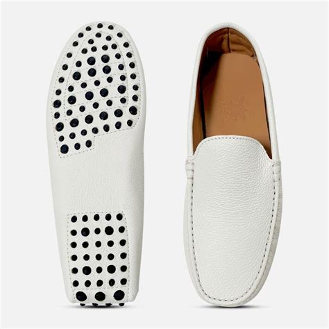 Ivory White Leather Driving Shoe Moccasins for Men
