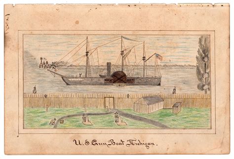 Original drawing depicting the U.S. Gunboat Michigan at Johnson’s ...