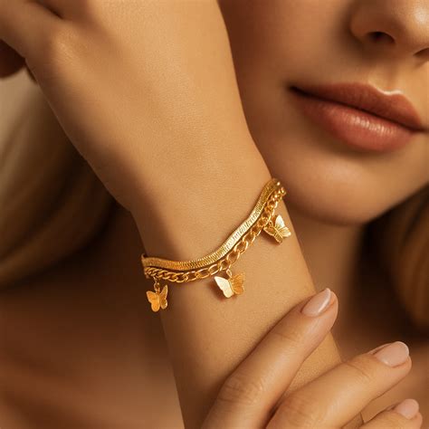 Butterfly Charm - Double-Layered Chain Bracelet