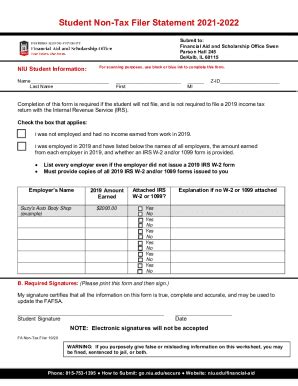 Fillable Online Student Non-Tax Filer Statement 202 - NIU Fax Email ...
