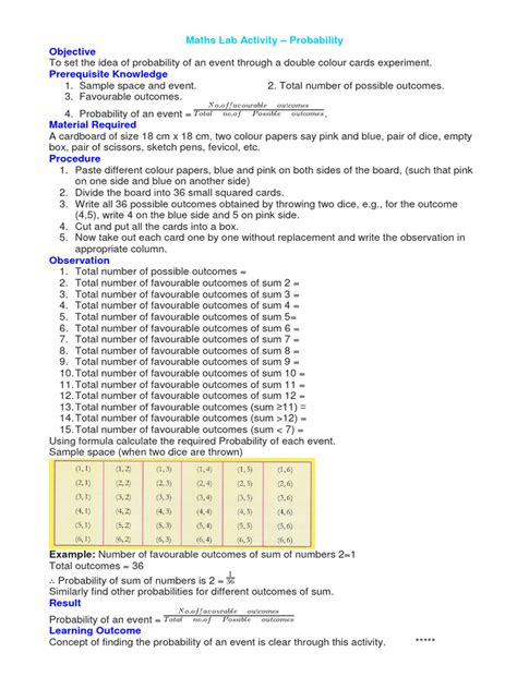 Image result for Probability Class 9 Maths Lab Activity