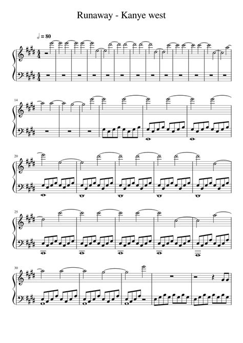 Runaway - Kanye west Sheet music for Piano (Solo) Easy | Musescore.com