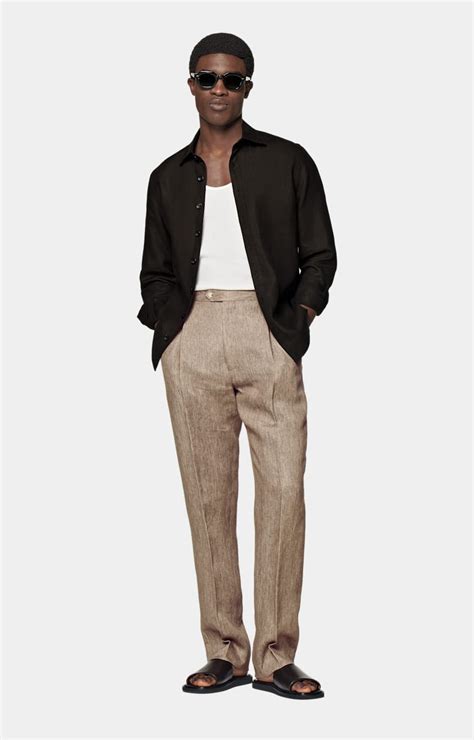 Pantaloni taupe wide leg straight | Puro lino | SUITSUPPLY Italia