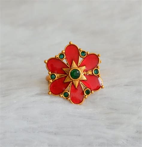 Matte finish green-red kerala style adjustable enamel finger rings dj ...