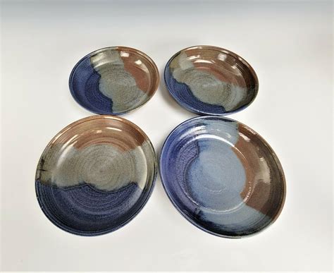 Wild River Studio Pottery Pasta Bowl Herb Roth Blue & Rust 9" Set of 4 ...
