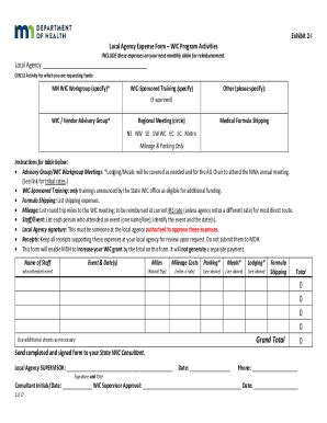 Fillable Online WIC Training/Workgroup Expense Claim Form. Local Agency ...