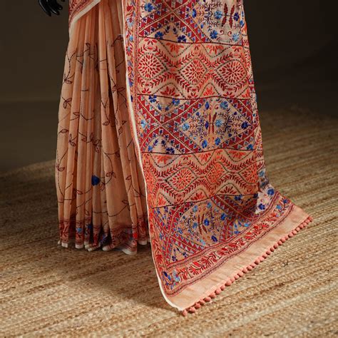 Phulkari Hand Embroidery Chapa Work Chanderi Silk Saree