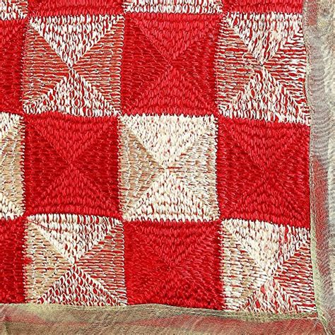Men's Red & Gold Phulkari Chiffon Dupatta Dupatta Bazaar