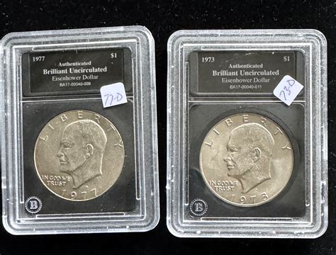 1973-D & 1977-D EISENHOWER $1 DOLLARS, BOTH COINS GRADED AUTHENTICATED ...