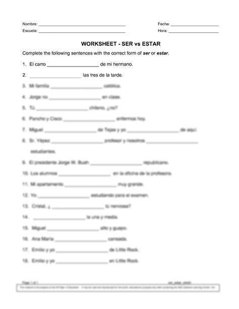 SOLUTION: Ser estar worksheet - Studypool - Worksheets Library