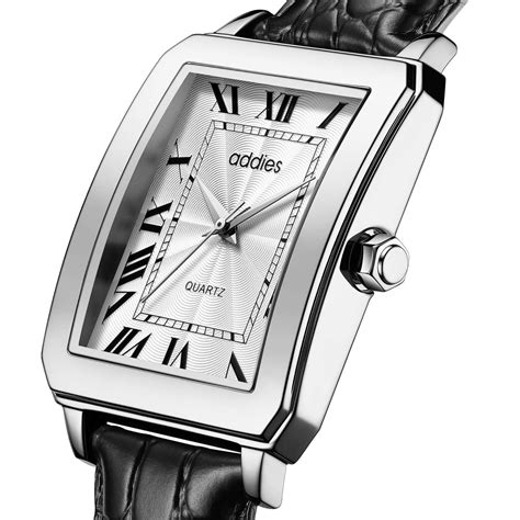ADDIES Men's Quartz Analog Watch with Square Dial Leather Strap（MY-RM0 ...