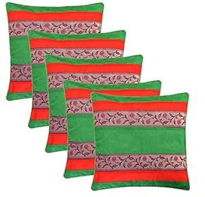 Buy Handicraft-Palace 5 PC Silk Patchwork Cushion Cover Sofa Decorative ...