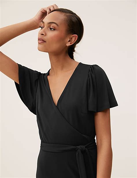 Buy Jersey V-Neck Short Sleeve Midi Wrap Dress at Marks & Spencer