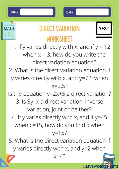 Image result for Direct and Inverse Variation Worksheet