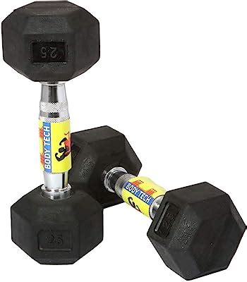Buy Body Maxx Hex Fixed Dumbbells 25 kg Pair, Rubber Dumbbell Set 25kg ...