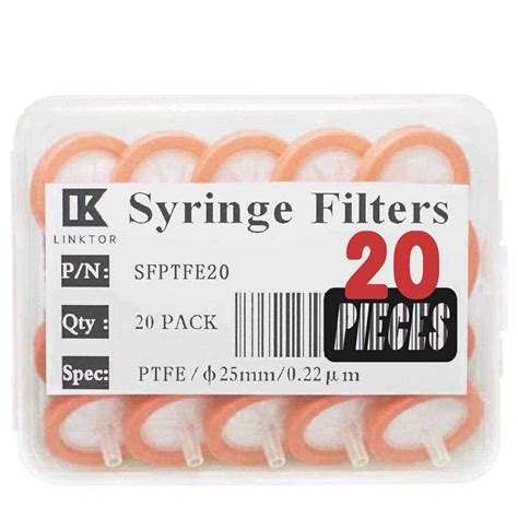 LINKTOR Syringe Filter PTFE Filtration, 25mm Diameter 0.22um Pore Size ...