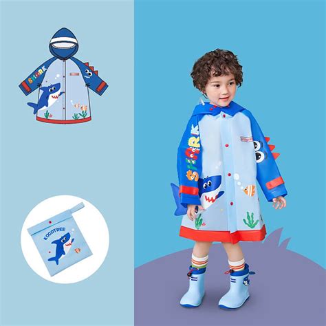 3d Applique Blue Shark Sleeves, Kids Raincoat - Little Surprise Box