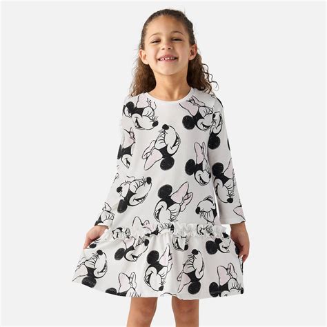 Buy Minnie Mouse Print Long Sleeves A-line Dress with Ruffle Detail ...