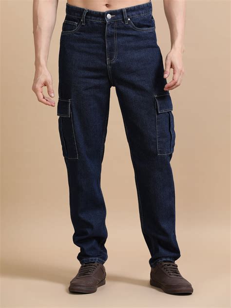 Buy Utility Denim Plus Size Navy Blue Cargo Pants for Men