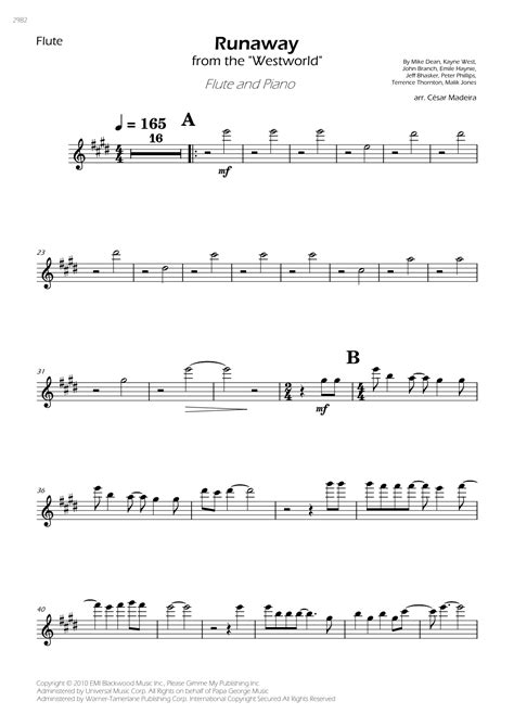 Runaway (arr. César Madeira) by Kanye West Sheet Music for Flute and ...