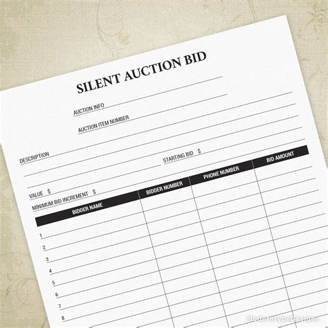 Printable Silent Auction Sheets - Printable Board Games