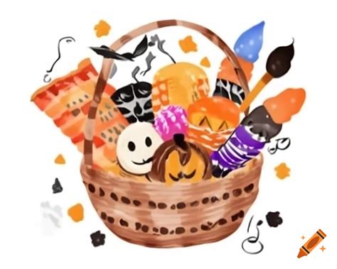 Watercolor Halloween trick or treat basket filled with colorful sweets ...