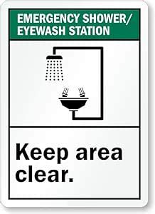 Emergency Shower/Eyewash Station Keep Area Clear Sign, PVC Waterproof ...