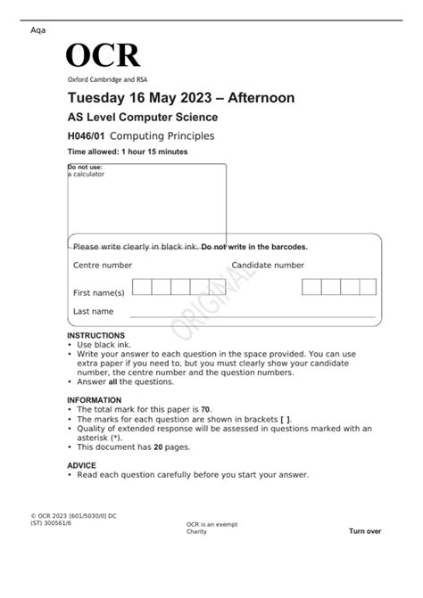 OCR a Level Computer Science Paper 1 的图像结果