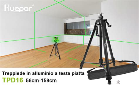 Treppiede Huepar CT152 In Alluminio - Altezza Regolabile Fino A 1,5 M, Per Livelle Laser, Fotocamere, Con Borsa