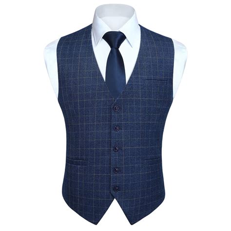 HISDERN Plaid Suit Vests for Men Formal Dress Vest Business Navy Blue ...