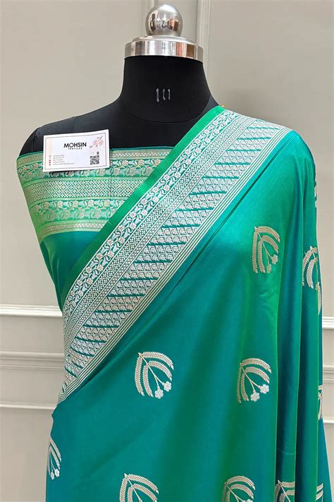 Sea Green Golden Zari Katan Silk Banarasi Saree – Mohsin Textiles