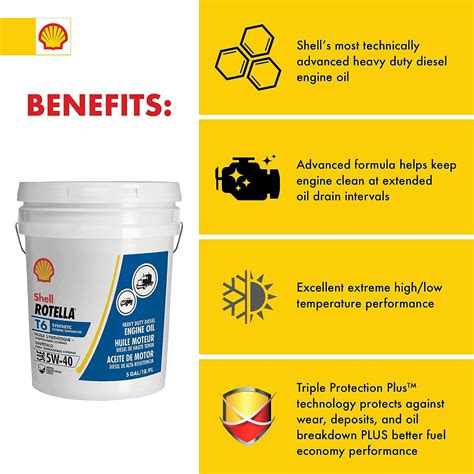 Shell Rotella T6 Full Synthetic 5W-40 Diesel Engine Oil (5-Gallon Pail ...