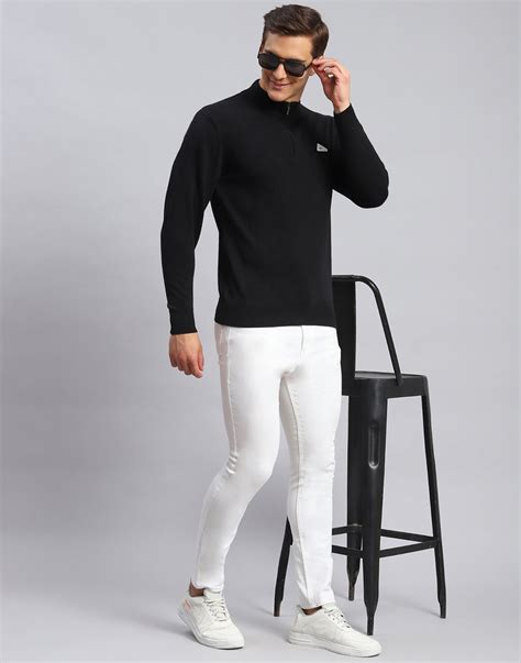 Buy Men Black Solid High Neck Full Sleeve Pullover Online in India ...