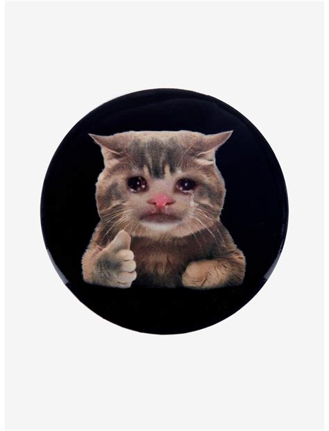Thumbs Up Crying Cat Button | Hot Topic