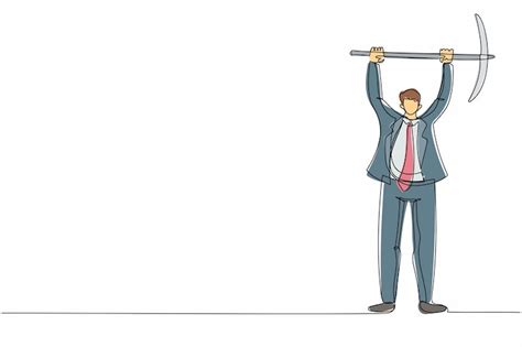 Single continuous line drawing young businessman standing and lifting ...