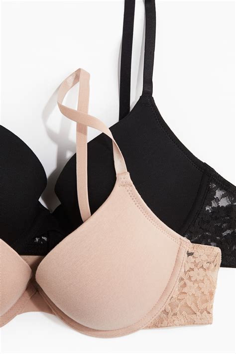 2-pack cotton push-up bras - Beige/Black - Ladies | H&M IN