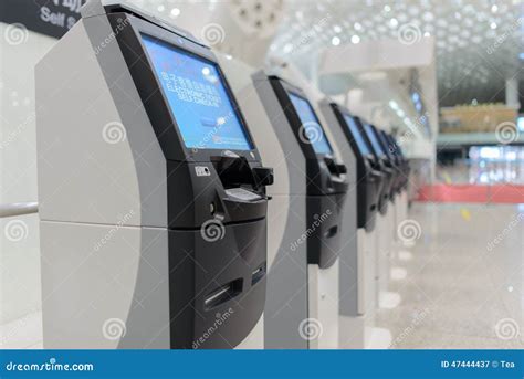 Self check-in kiosks editorial photography. Image of commercial - 47444437