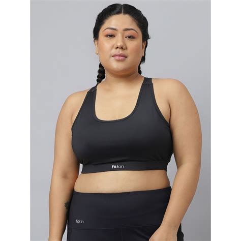 Buy Fitkin Fikin Plus Size Multi Strap Medium Support Black Sports Bra ...