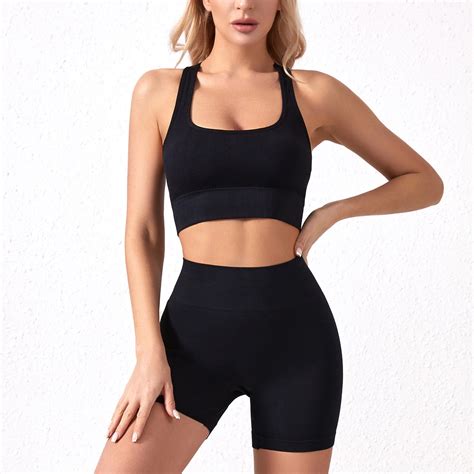 Joau Workout Sets for Women Matching 2 Piece Seamless Ribbed Racerback ...