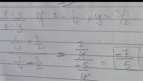 Find (x+y)÷(x-y) if x=1by 4,y=3by 2 - Brainly.in