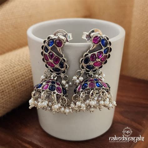 Blue & Pink Peacock Jhumka (C8188) – Nakoda Payals