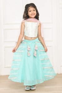 Buy Sky Blue Cotton, Chanderi, Crepe, Gota Lace Embellished Lehenga ...