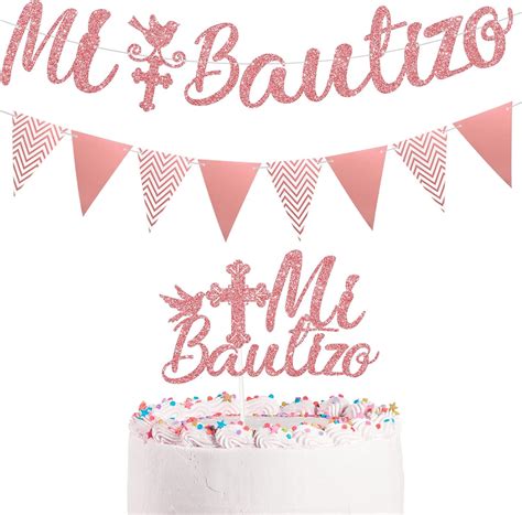 Buy Glitter Mi Bautizo Banner Triangle Flag Banner Glitter Mi Bautizo ...