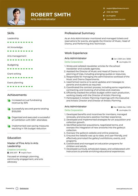 10+ Arts Administrator Resume Samples & Templates for 2025