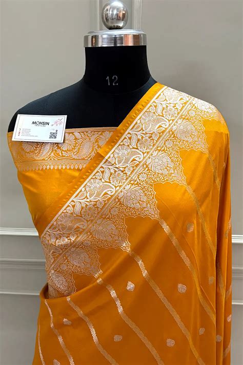 Mustard Orange Zari Katan Silk Banarasi Saree – Mohsin Textiles